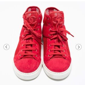 AuthenticChanel Red High-Top Sneakers 38